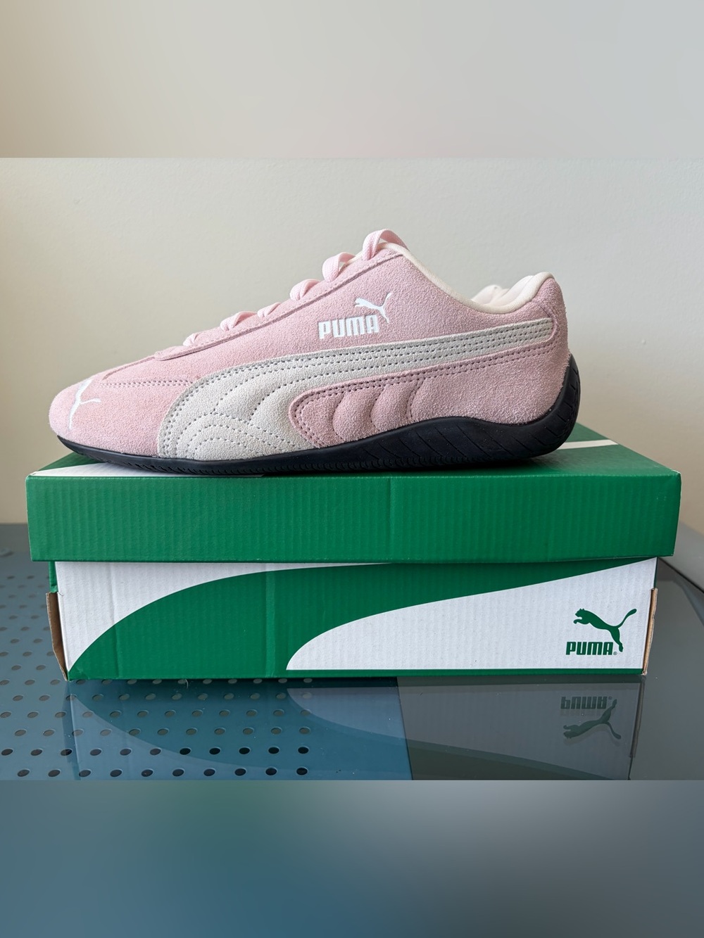 Puma Kids Pink Suede Sneakers with Cream Stripe